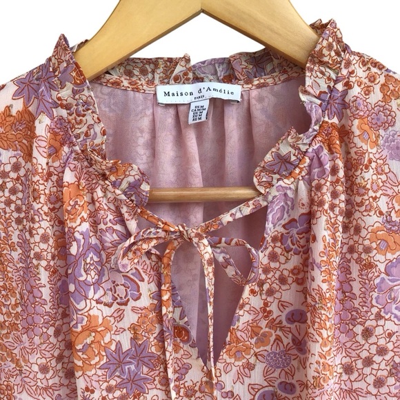 Anthropologie Madison d’ Amelie Floral Ruffle Trimmed Blouse Size M NEW - Picture 4 of 14